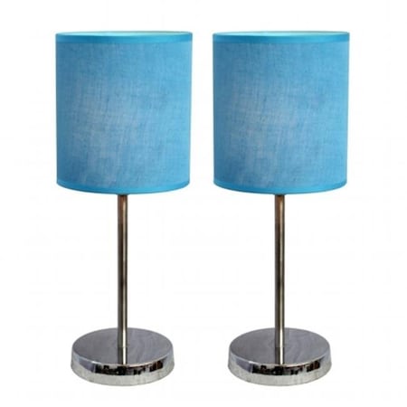 All The Rages LT2007-BLU-2PK Simple Designs Chrome Mini Basic Table Lamp With Fabric Shade 2 Pack Set; Blue